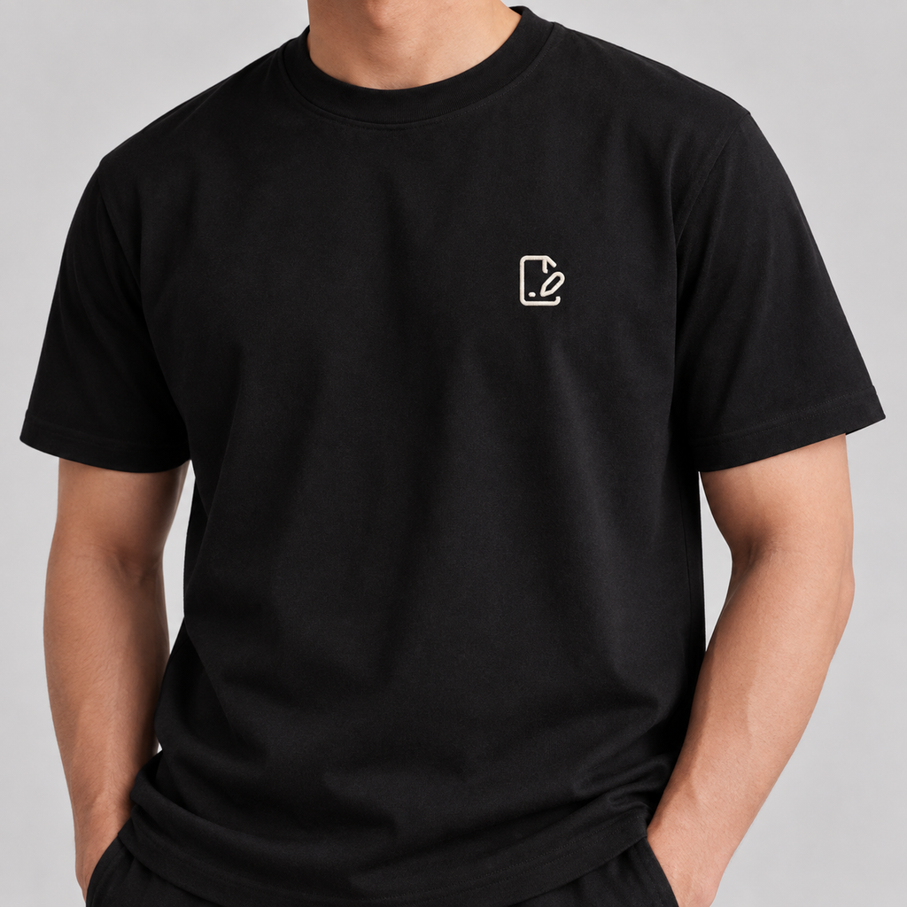 Architect Blueprint Tee in black with white embroidered blueprint icon