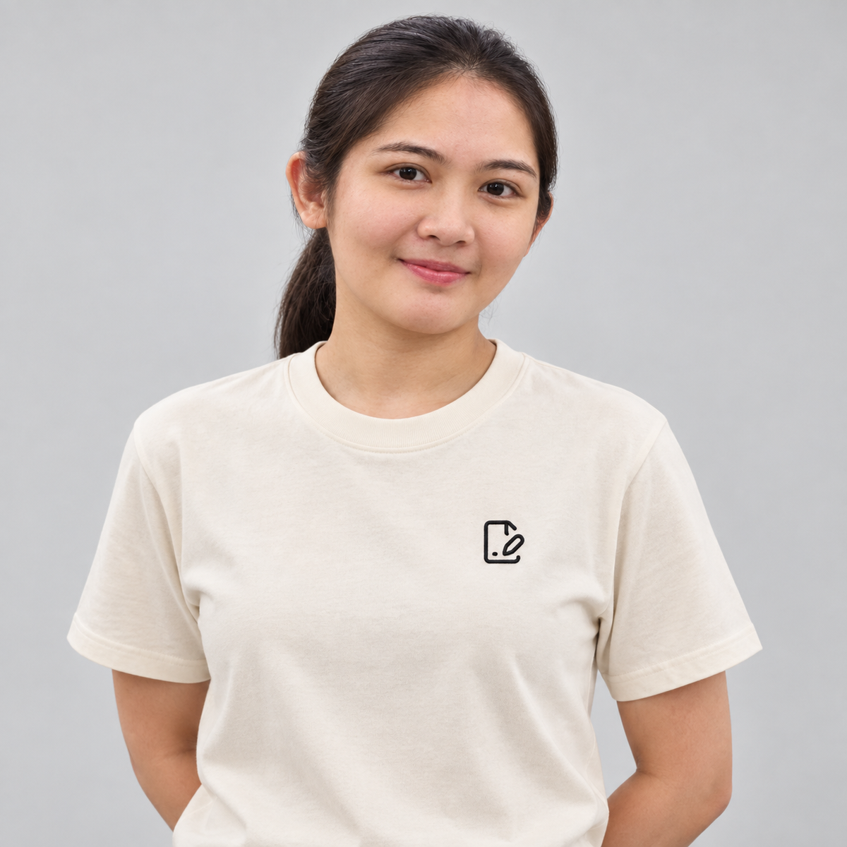Architect Blueprint Tee in cream with charcoal embroidered blueprint icon