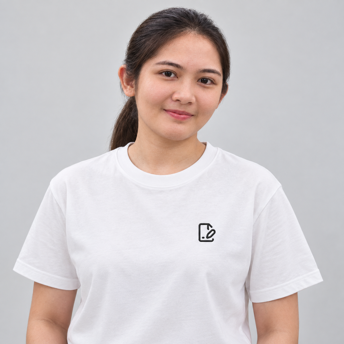 Architect Blueprint Tee in white with charcoal embroidered blueprint icon