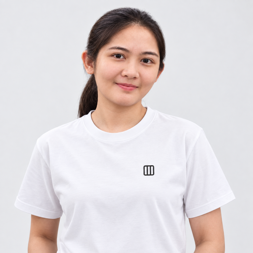 Architect Column Tee in white with charcoal embroidered column icon