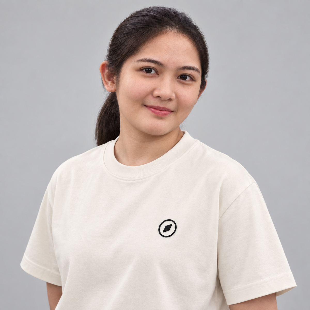 Architect Compass Tee in cream with clean filled dark embroidery