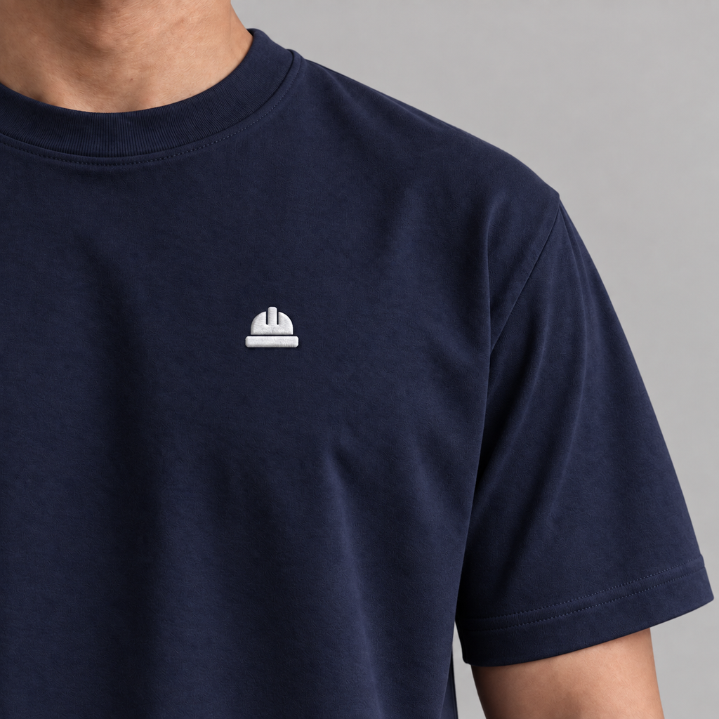 Architect Hard Hat Tee in navy with clean filled white embroidery