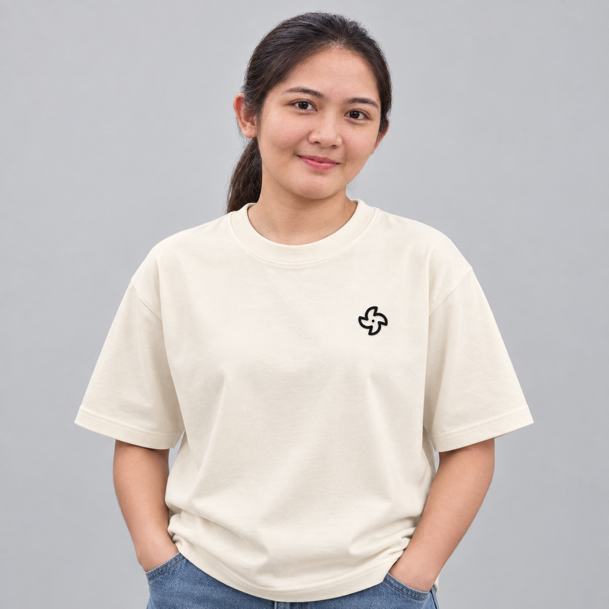 Car Guy Turbo Tee in Cream with embroidered turbo icon