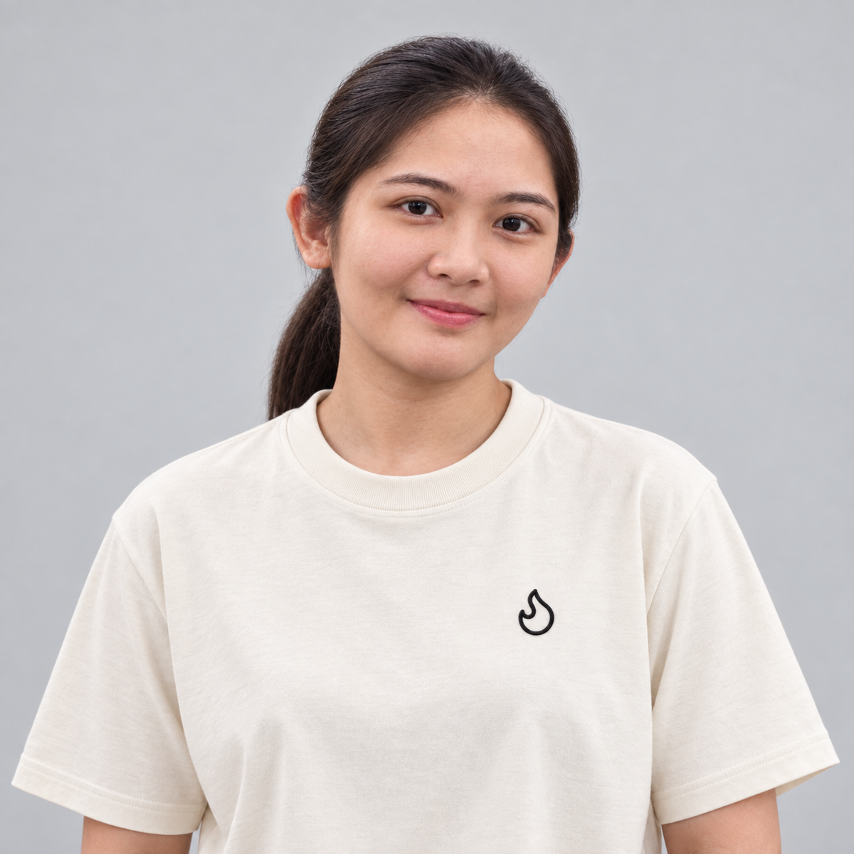 Chef Flame Tee in cream with charcoal embroidered flame