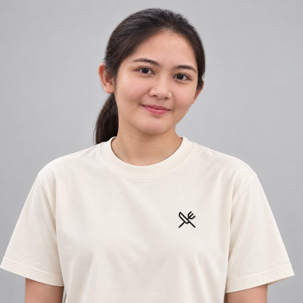 Chef Knife Tee in cream with charcoal embroidered crossed knife and fork