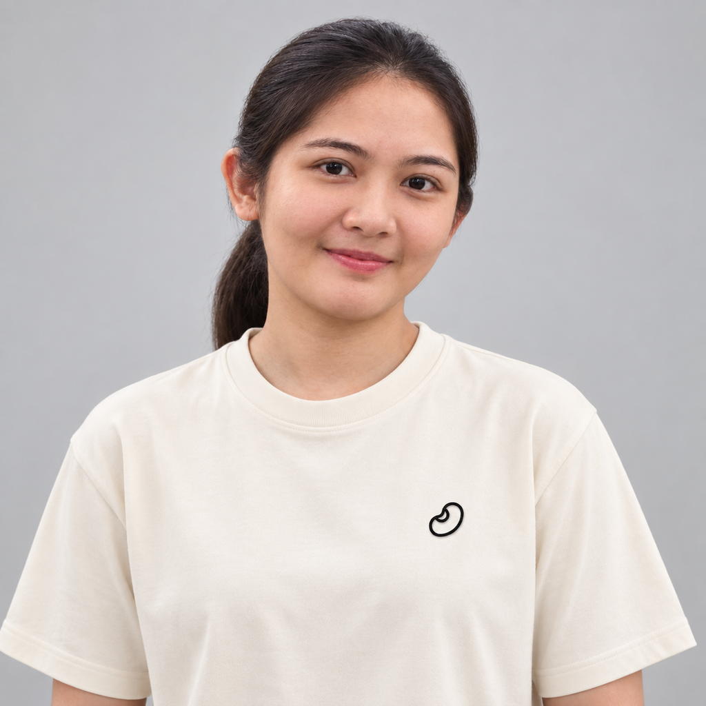 Coffee Bean Tee in cream with charcoal embroidered coffee bean