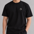 Coffee Cup Tee in black with white embroidered steaming cup