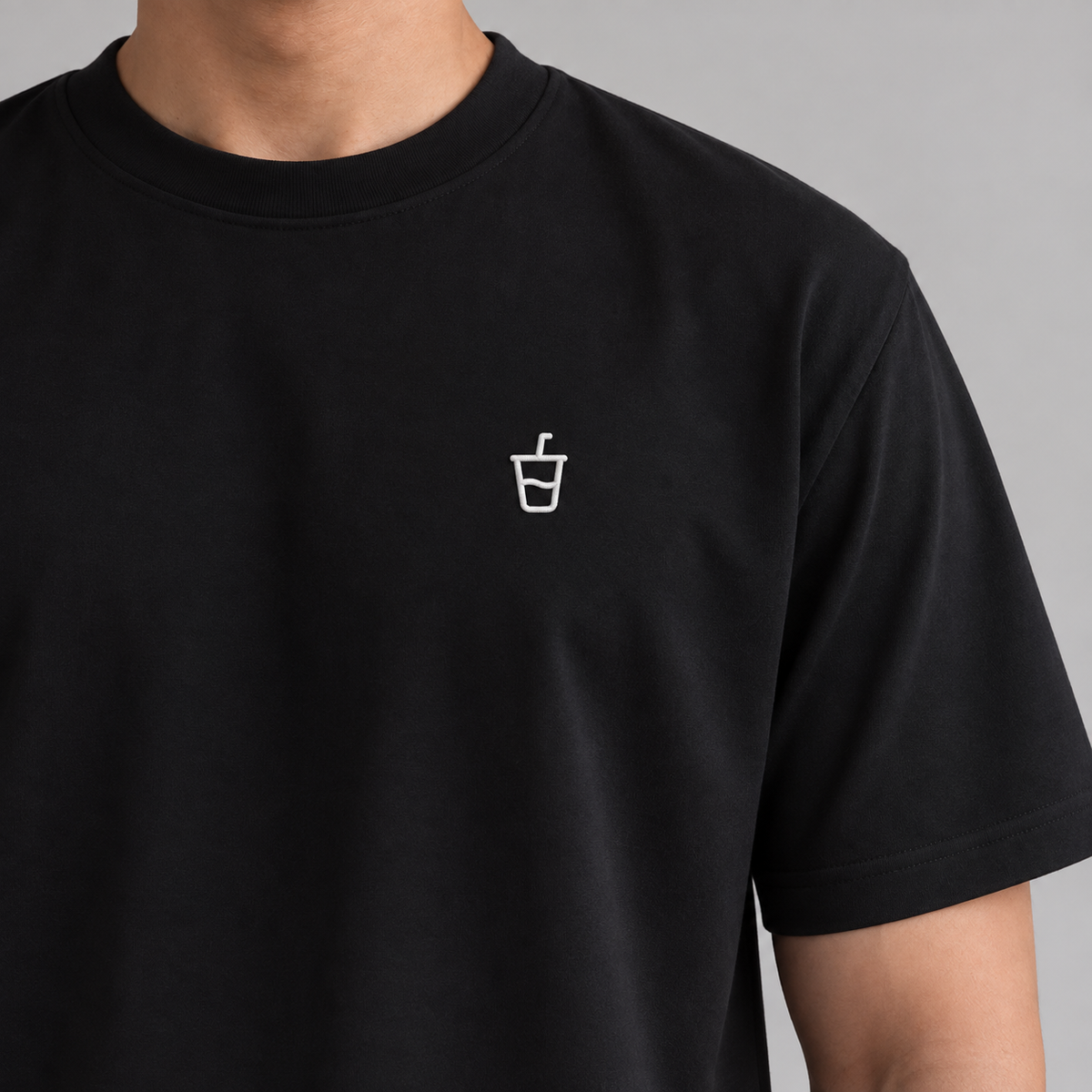 Coffee Espresso Tee in black with white embroidered drink cup