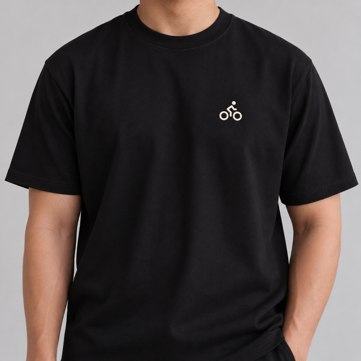 Cyclist Bike Tee in black with white embroidered cyclist