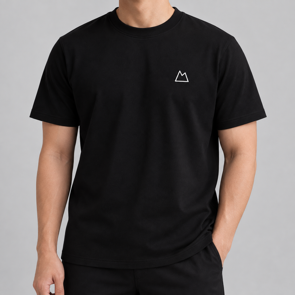Cyclist Mountain Tee in black with white embroidered mountain