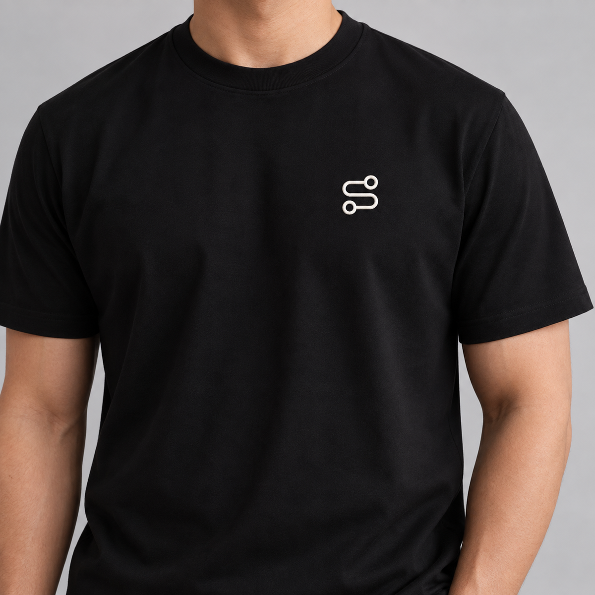 Cyclist Route Tee in black with white embroidered route