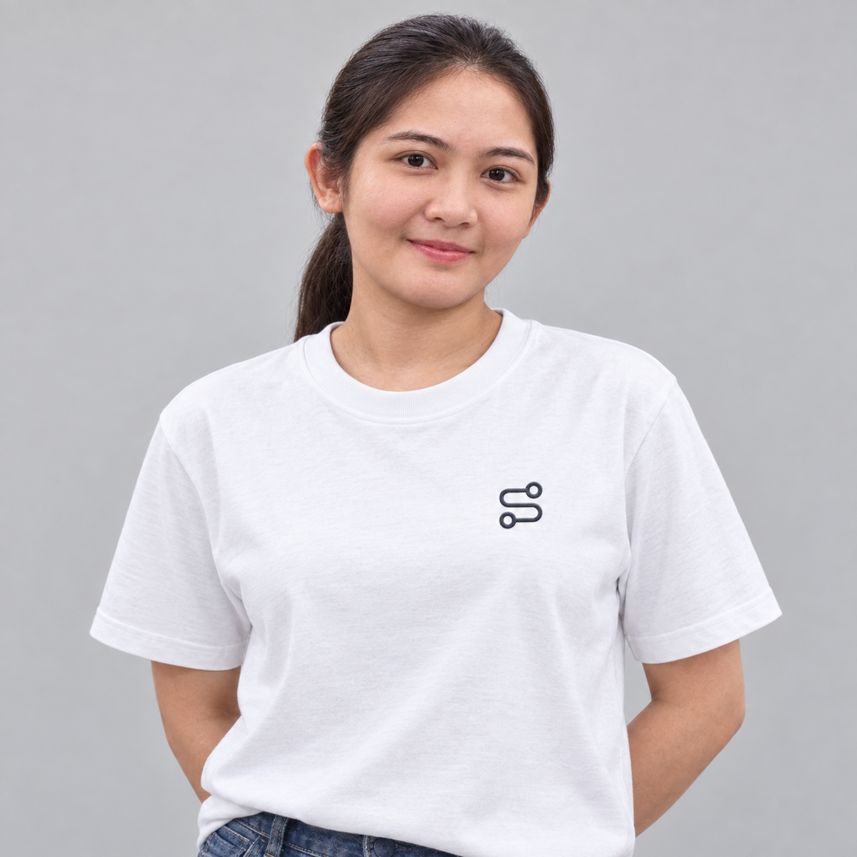 Cyclist Route Tee in white with charcoal embroidered route
