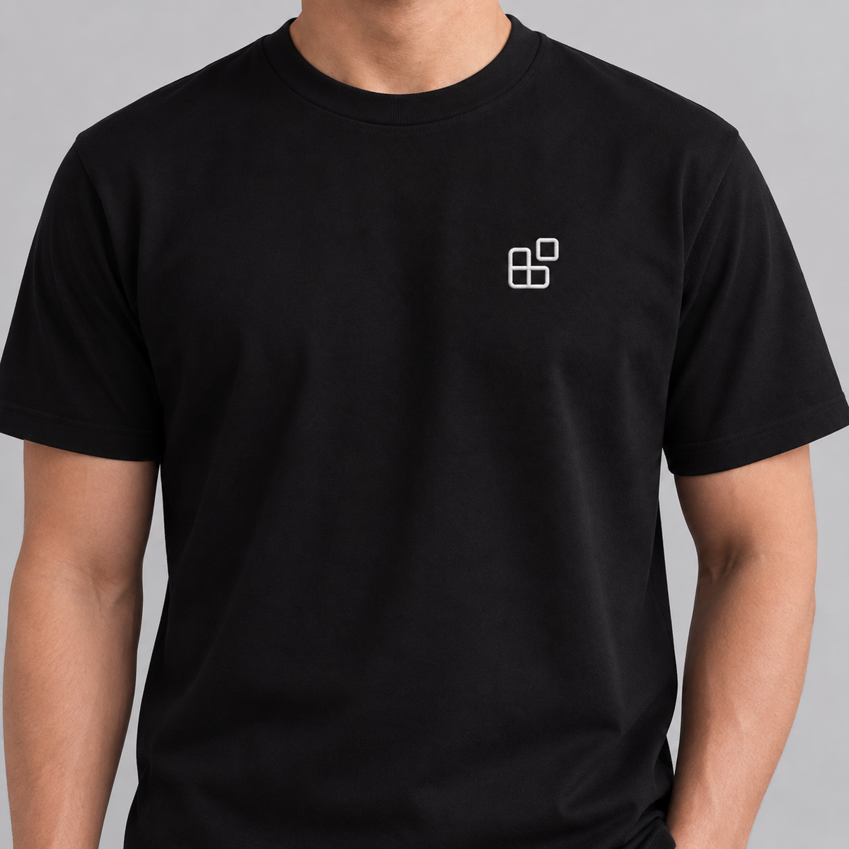Dad Blocks Tee in black with white embroidered blocks