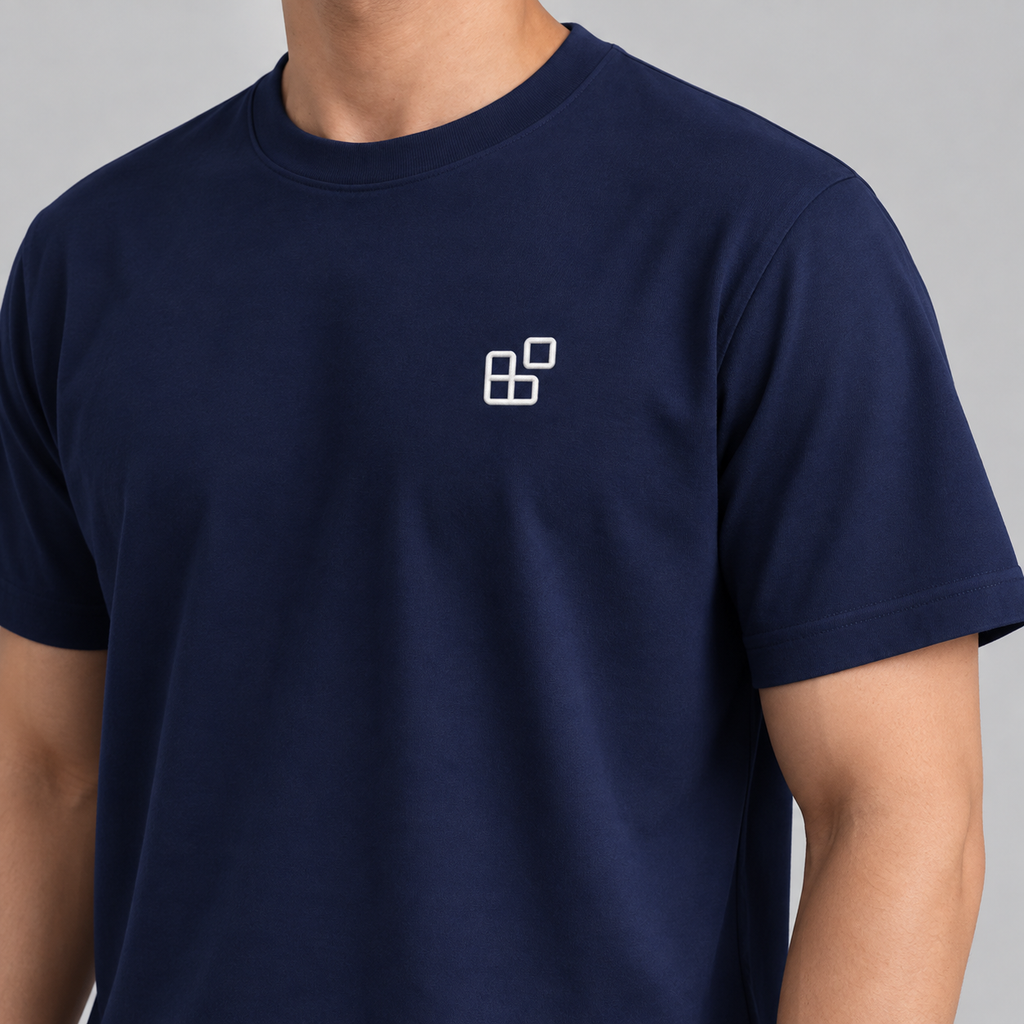 Dad Blocks Tee in navy with white embroidered blocks