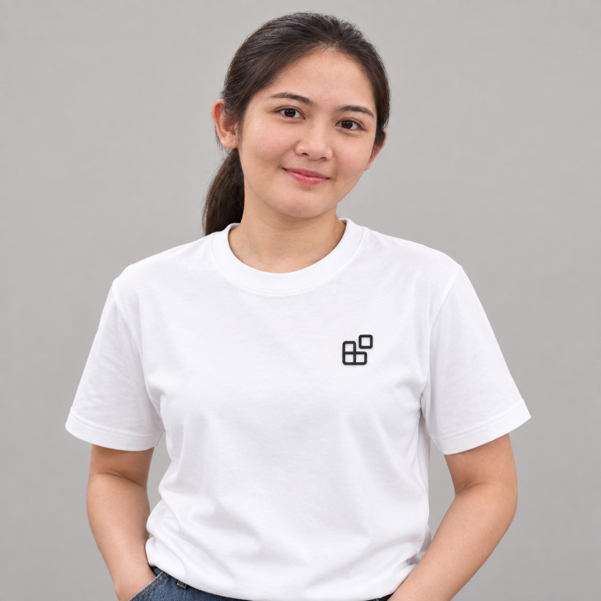 Dad Blocks Tee in white with charcoal embroidered blocks