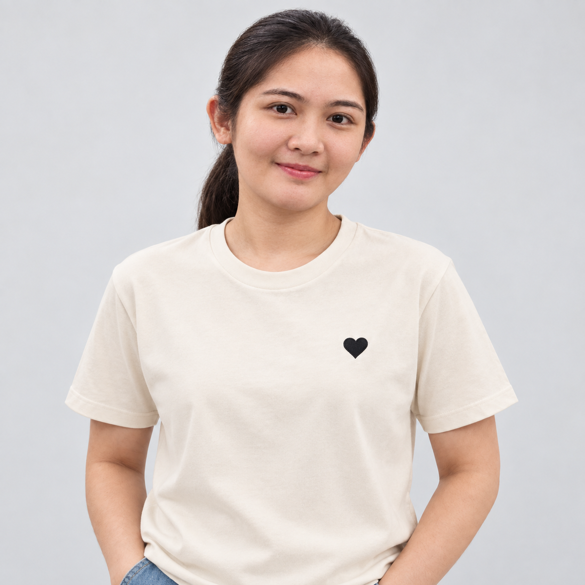 Dad Heart Tee in cream with charcoal filled heart embroidery
