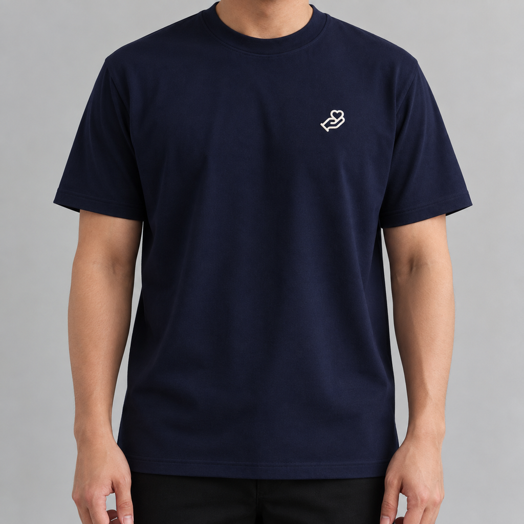 Dad Tiny Hand Tee in navy with white embroidered hand and heart