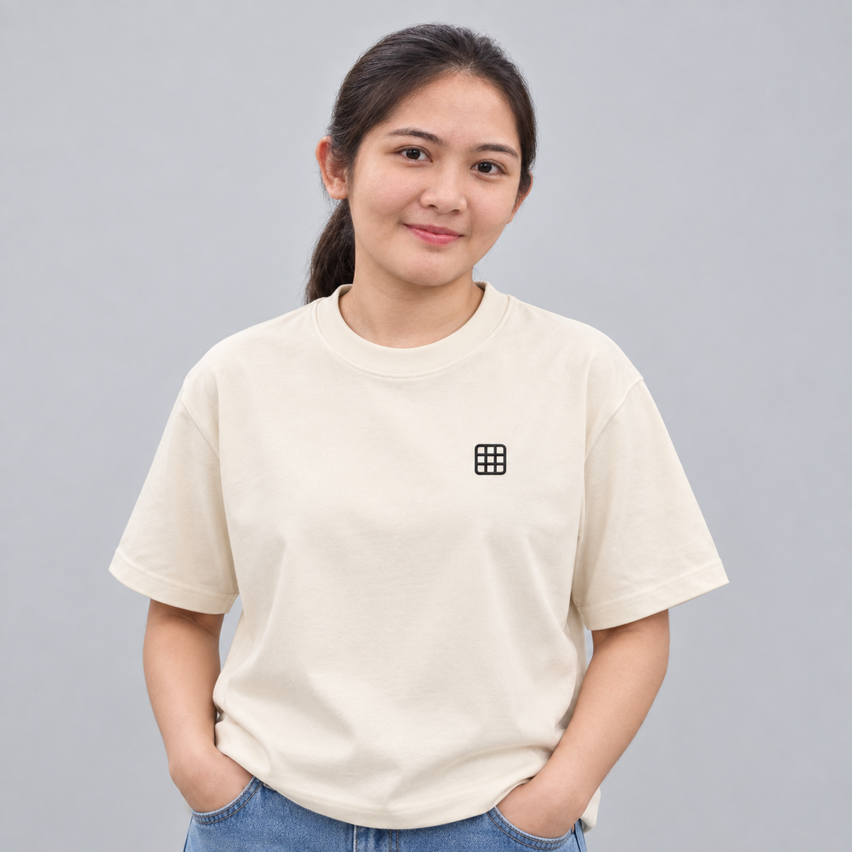 Designer Grid Tee in cream
