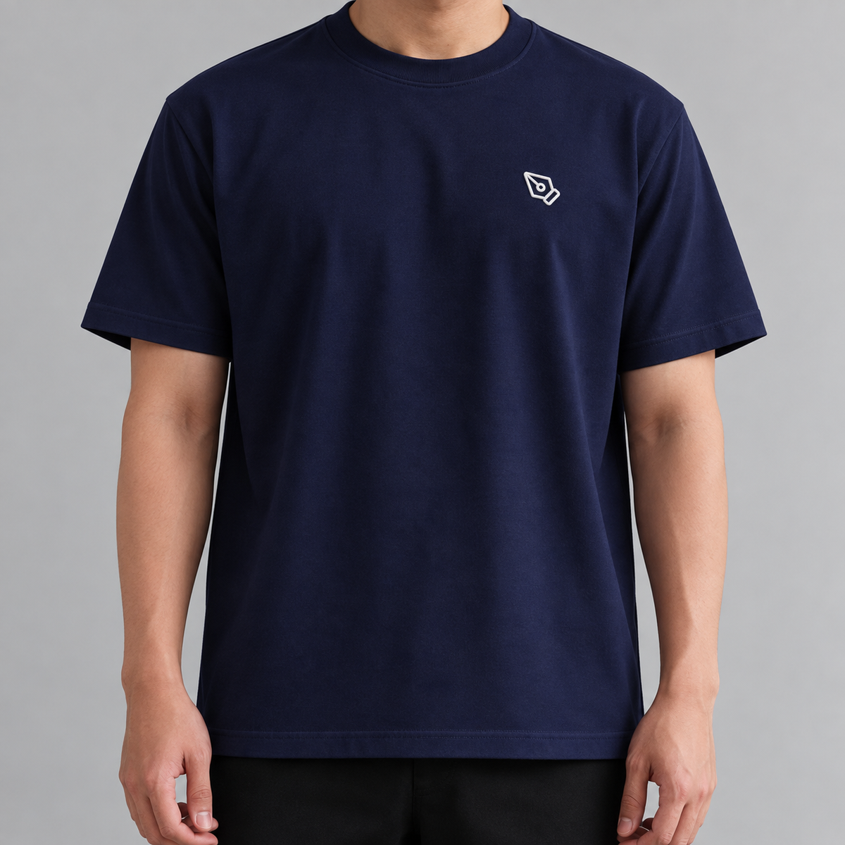 Designer Pen Tool Tee in Navy with embroidered pen tool icon