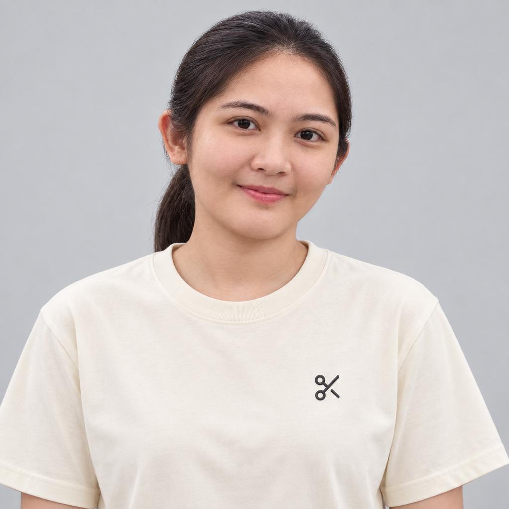 Barber Scissors Tee in cream with charcoal scissors embroidery