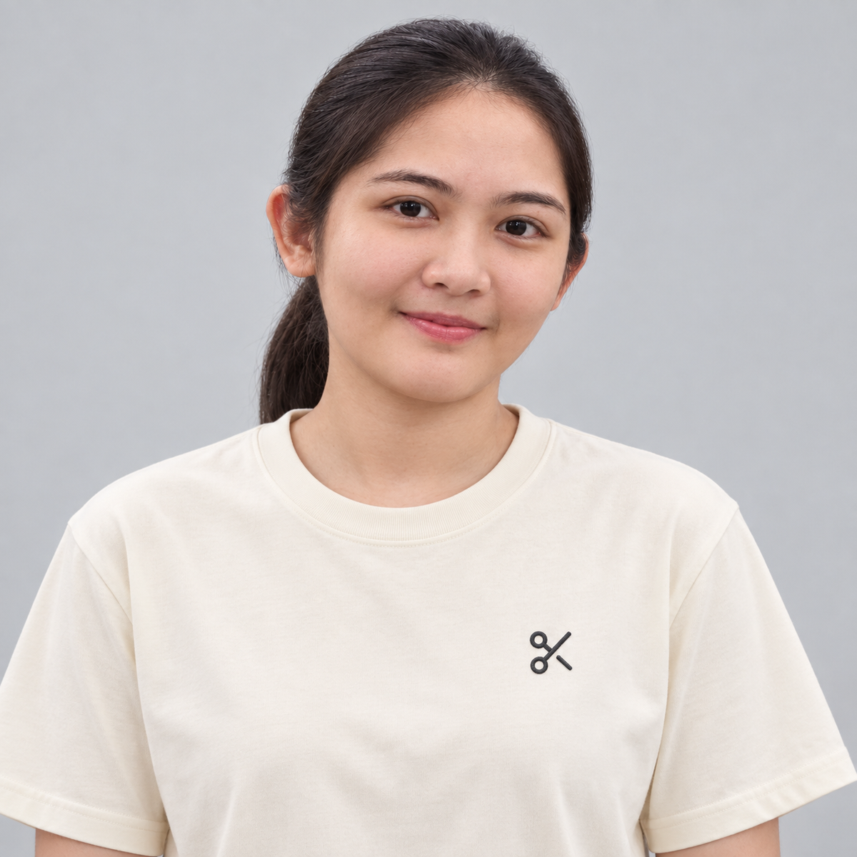 Barber Scissors Tee in cream with charcoal scissors embroidery