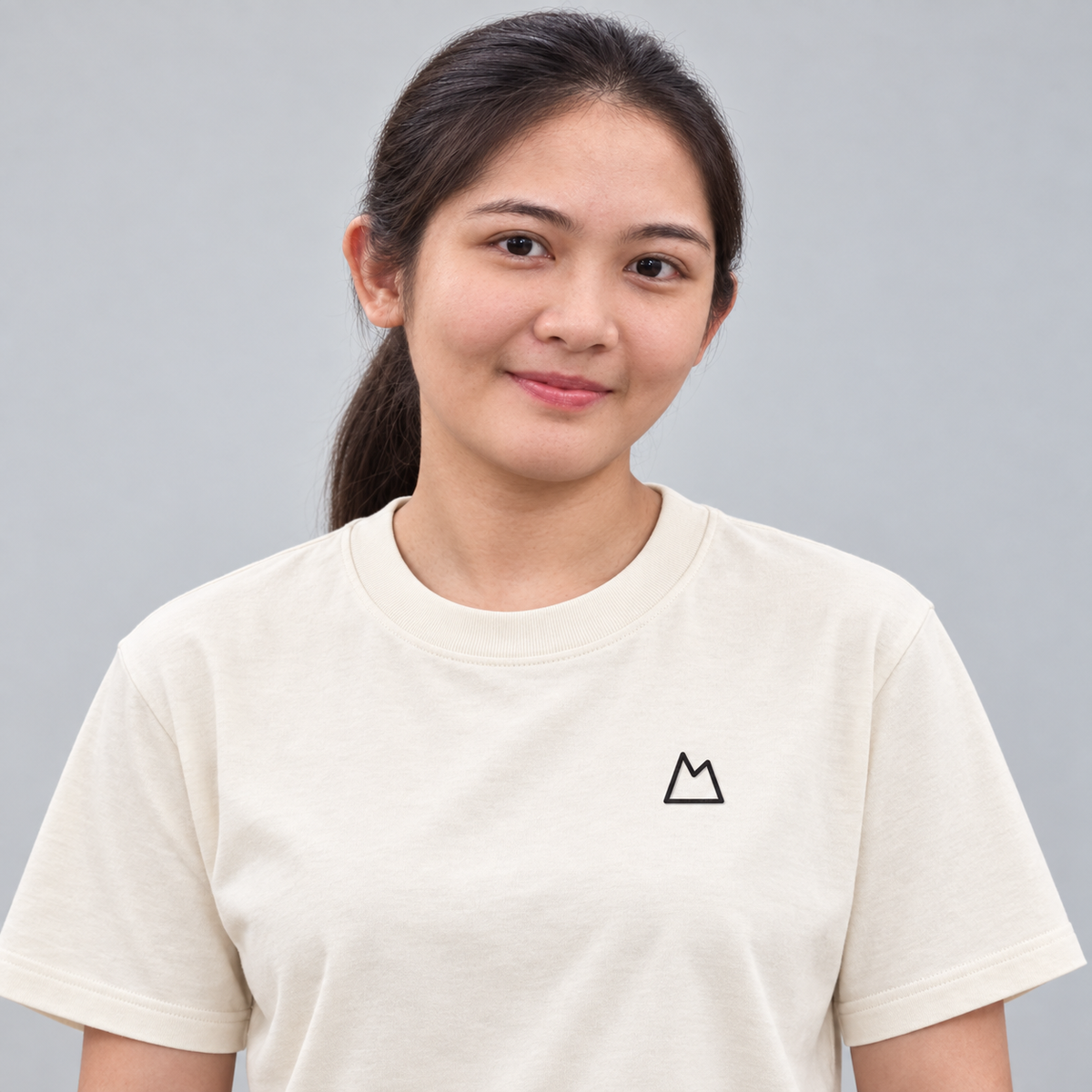 Camper Mountain Tee in cream with charcoal mountain embroidery
