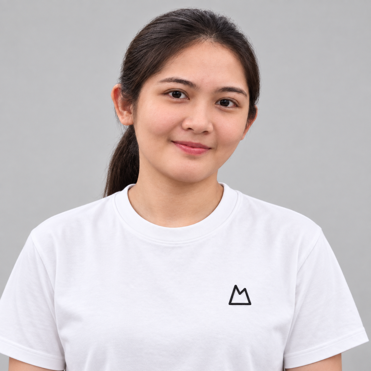 Camper Mountain Tee in white with charcoal mountain embroidery