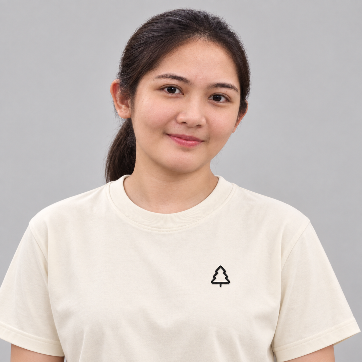Camper Pine Tree Tee in cream with charcoal pine embroidery