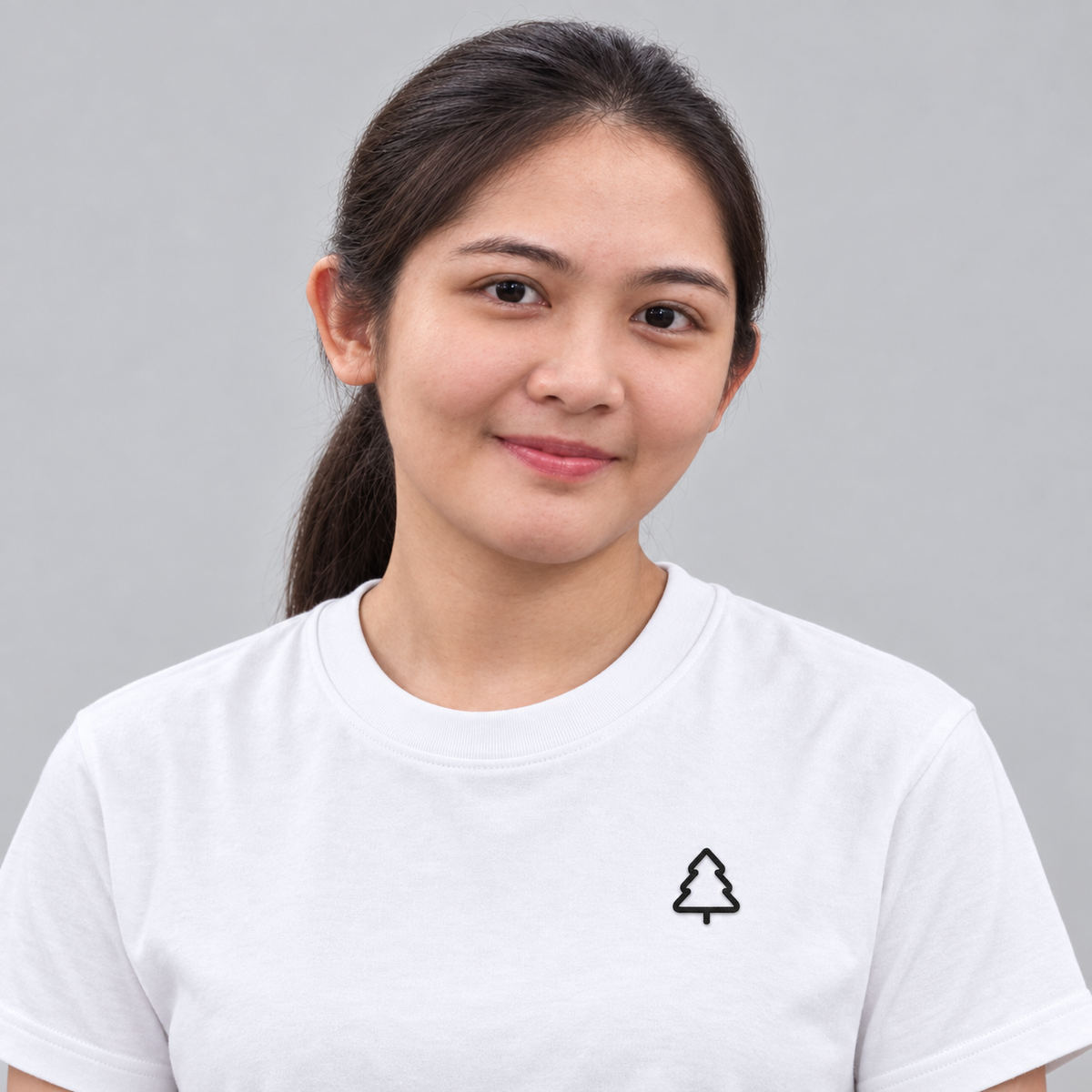 Camper Pine Tree Tee in white with charcoal pine embroidery