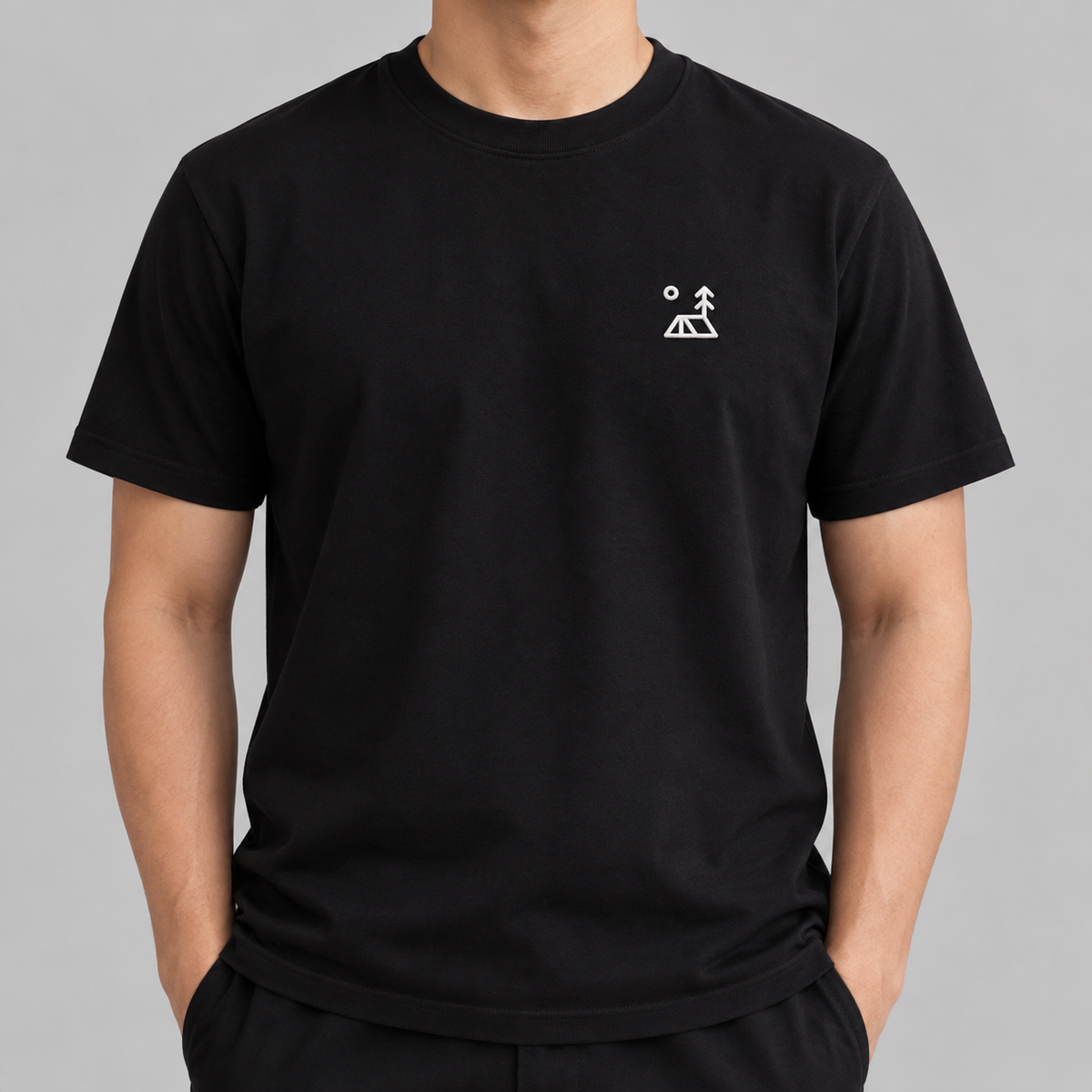 Camper Tent Tee in black with white campsite embroidery