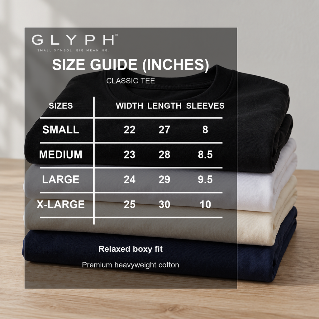 GLYPH Classic Tee size guide